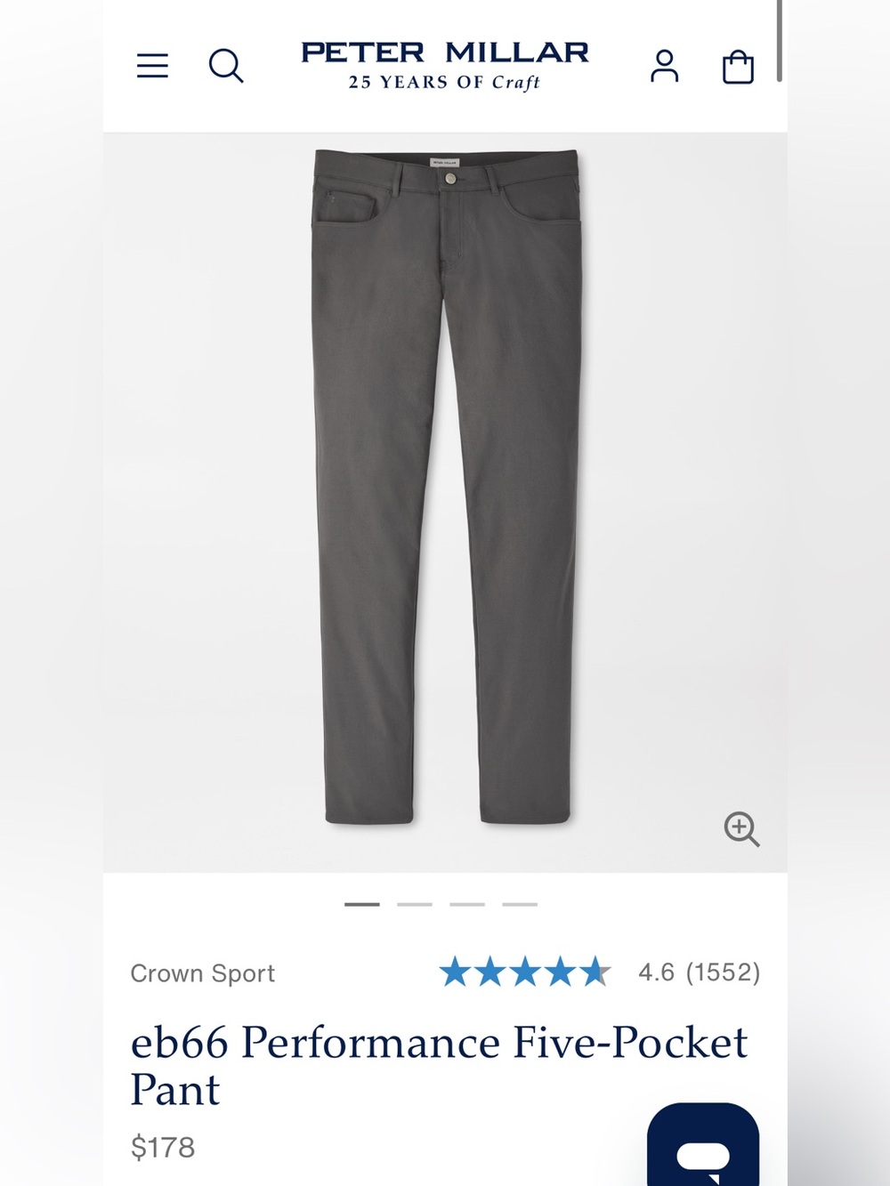 Peter Millar EB66 Performance Five-Pocket Pants in IRON